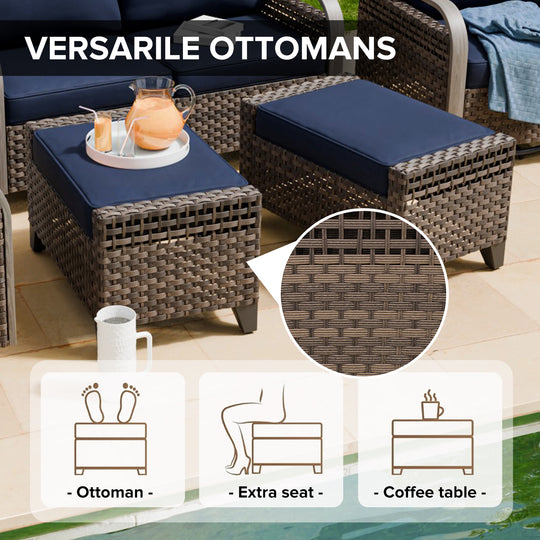 COOS BAY Modern Outdoor 5 PCS Bistro Set w/Swivel Rocking Chairs, Ottomans & Side Table
