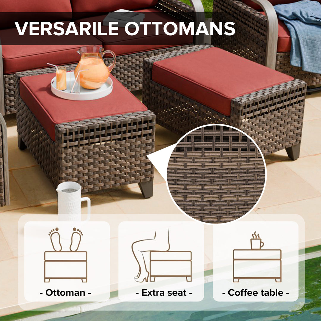 COOS BAY Modern Outdoor 5 PCS Bistro Set w/Swivel Rocking Chairs, Ottomans & Side Table