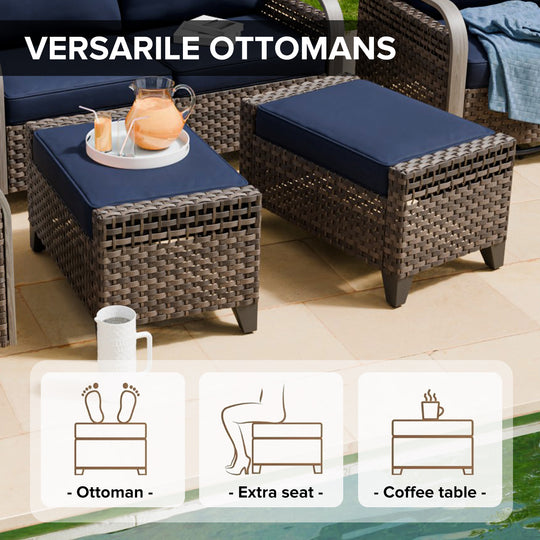 COOS BAY Modern 5 PCS Furniture Set w/ Patio Chairs, 3 Seat Couch, and Ottomans