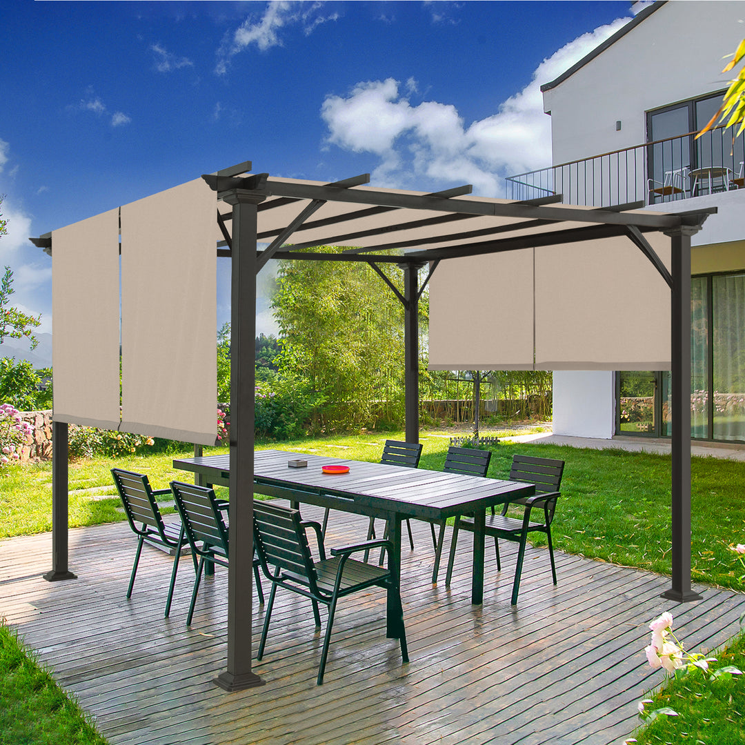 COOS BAY Outdoor Patio Pergola 10x10 ft with Retractable Sun Shade Canopy Top,Beige