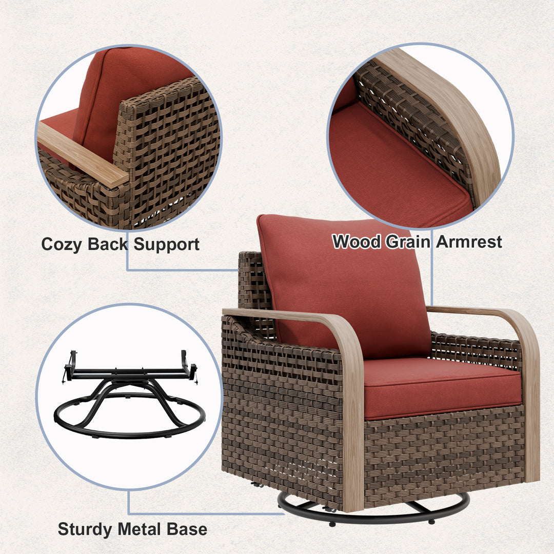 COOS BAY Modern Outdoor 5 PCS Bistro Set w/Swivel Rocking Chairs, Ottomans & Side Table
