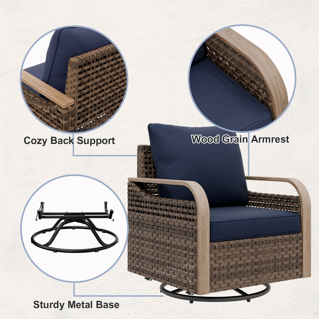 COOS BAY Modern Outdoor 5 PCS Bistro Set w/Swivel Rocking Chairs, Ottomans & Side Table