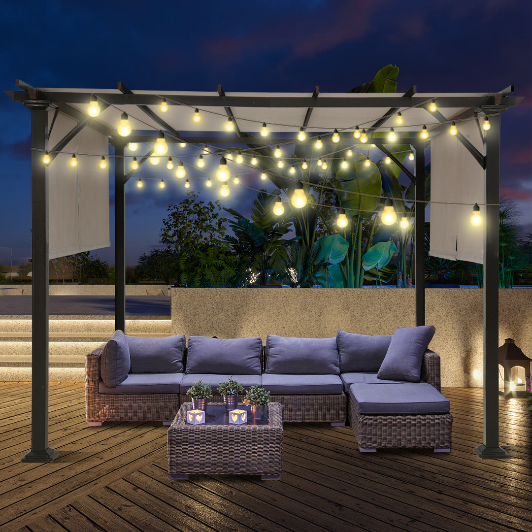 COOS BAY Outdoor Patio Pergola 10x10 ft with Retractable Sun Shade Canopy Top,Beige