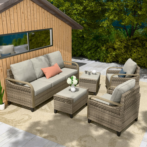 COOS BAY 5pc Patio Conversation Set, Gray/Brown