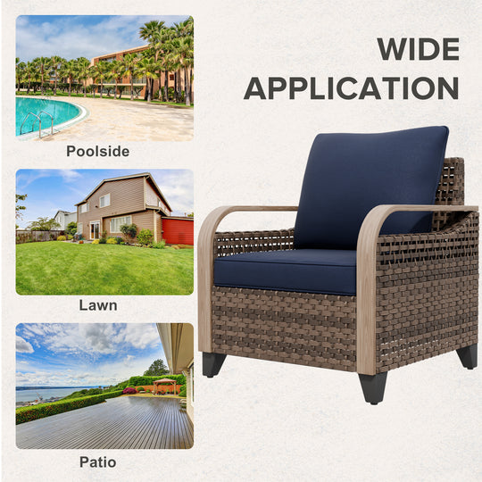 COOS BAY Modern Wicker 4 PCS Set w/Patio Chairs with Ottoman Set