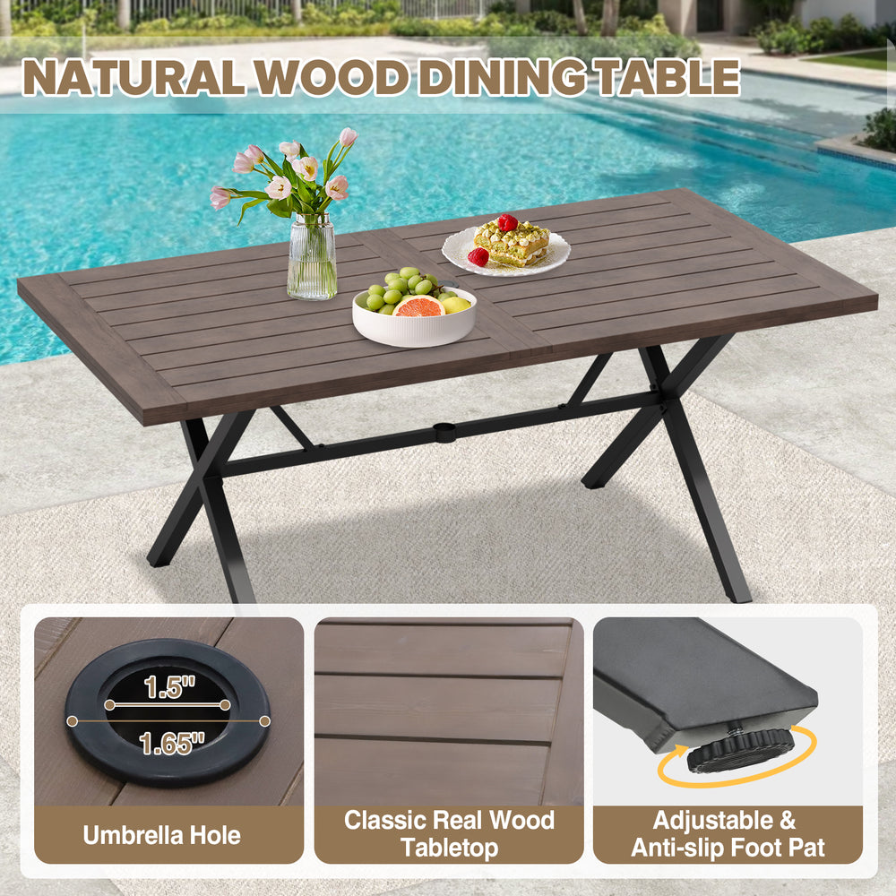 Echo Vibe Outdoor Dining Table with Umbrella Hole for 6, Brown