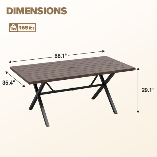 Echo Vibe Outdoor Dining Table with Umbrella Hole for 6, Brown