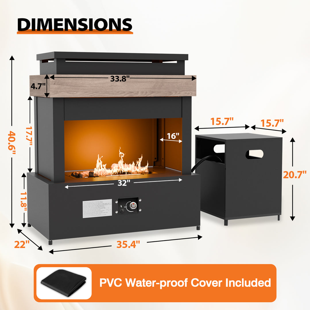 Outdoor Propane Fire Pit 50,000 BTU, Smokelss Gas Fireplace with Tank Storage