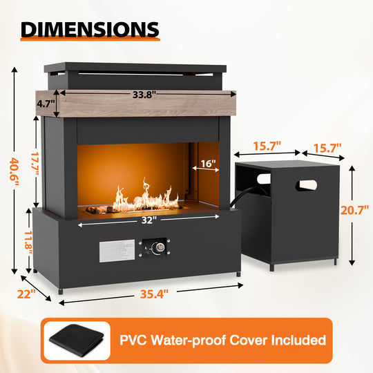 Outdoor Propane Fire Pit 50,000 BTU, Smokelss Gas Fireplace with Tank Storage