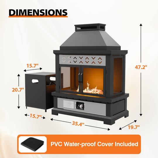 Outdoor Propane Fire Pit 50,000 BTU, Smokelss Gas Fireplace w/ Locking Mesh Doors and Tank Storage