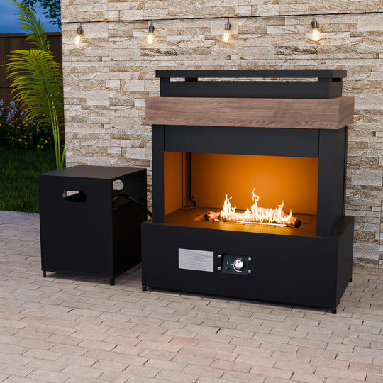 Outdoor Propane Fire Pit 50,000 BTU, Smokelss Gas Fireplace with Tank Storage