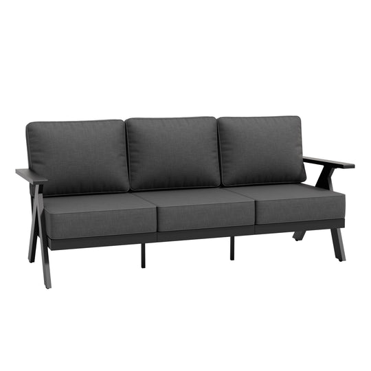 COOS BAY Iron Luxe Modern Outdoor Sofa, Black/Beige