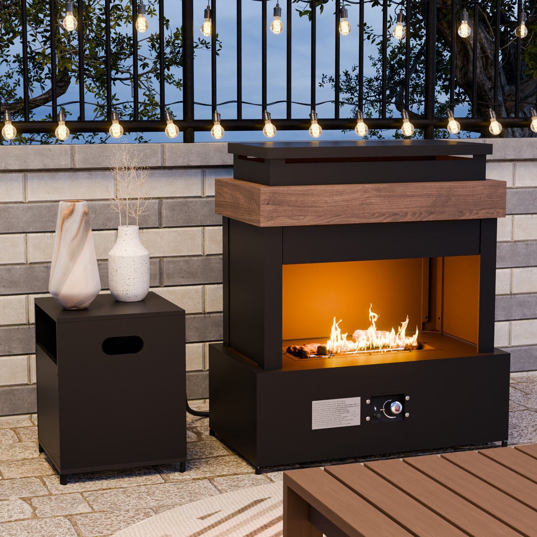 Outdoor Propane Fire Pit 50,000 BTU, Smokelss Gas Fireplace with Tank Storage
