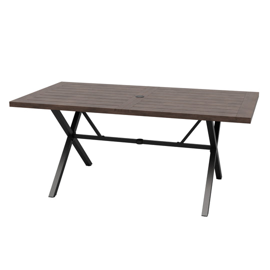 Echo Vibe Outdoor Dining Table with Umbrella Hole for 6, Brown