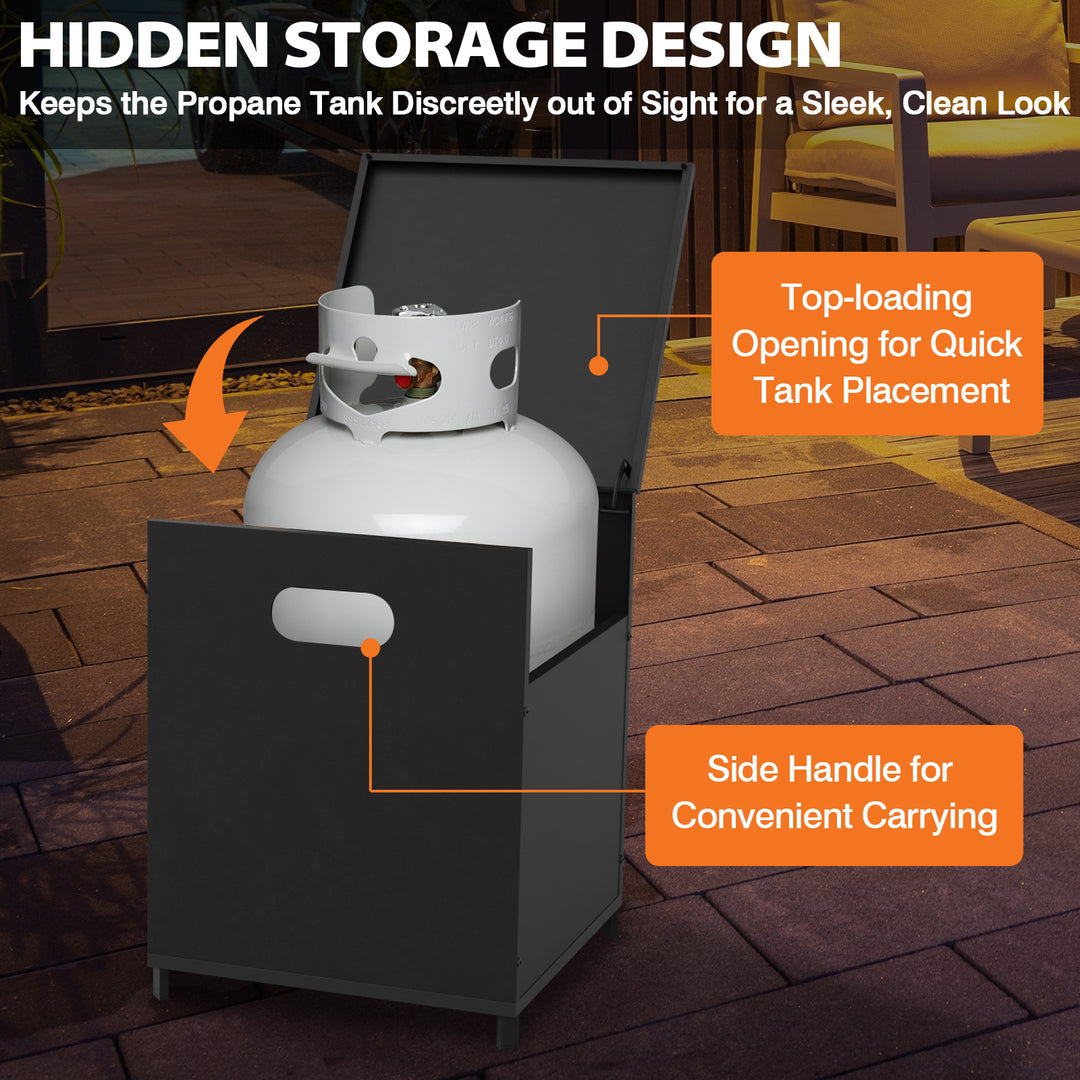 Outdoor Propane Fire Pit 50,000 BTU, Smokelss Gas Fireplace w/ Locking Mesh Doors and Tank Storage