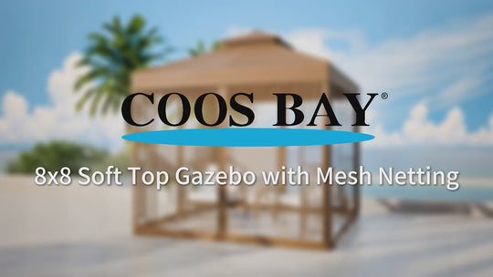 COOS BAY 8x8 Patio Gazebo with Corner Shelves and Mesh Netting