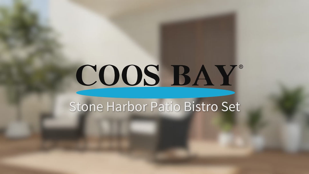 COOS BAY Stone Harbor Bistro Set, 3 Piece Rattan Patio Table and Chairs