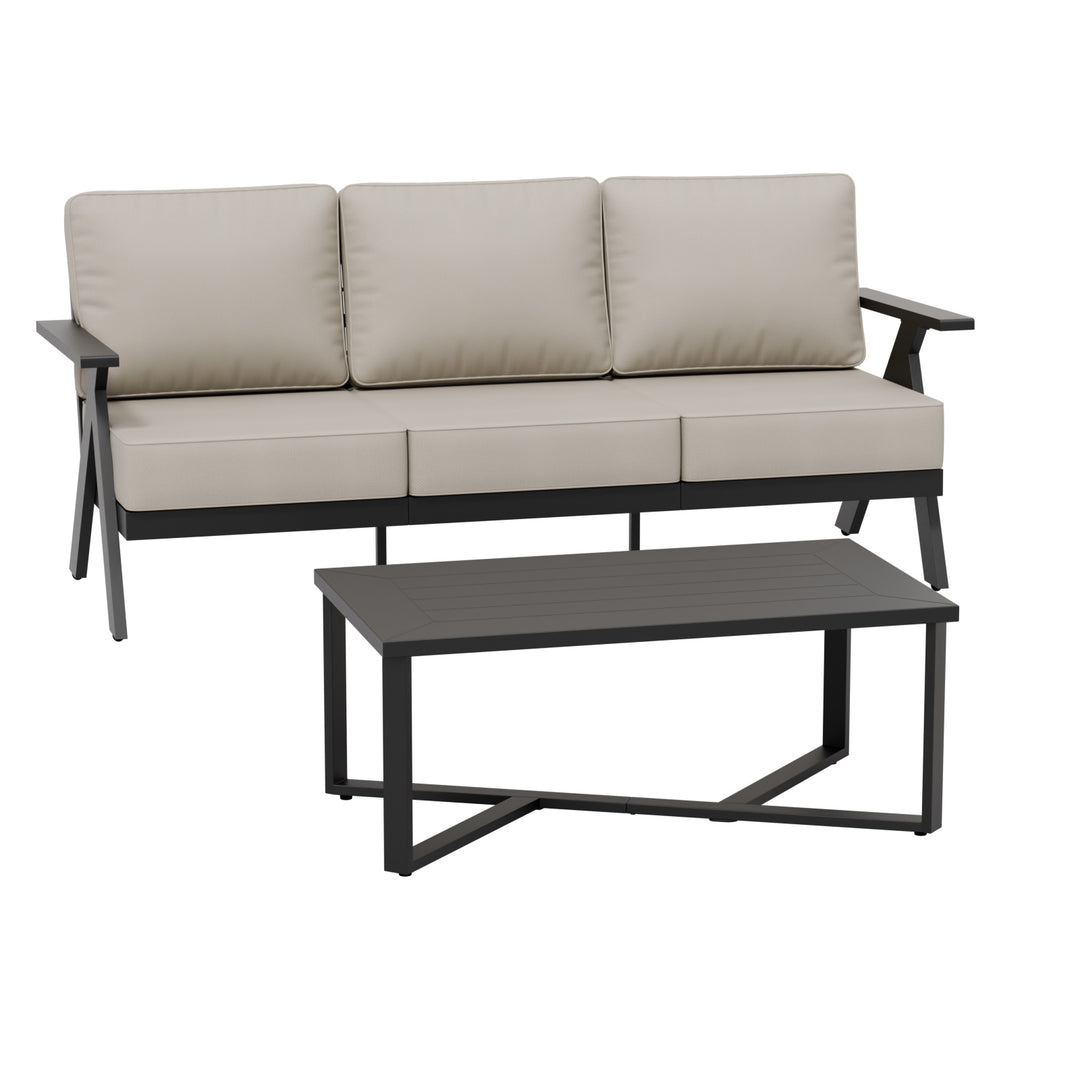 COOS BAY Iron Luxe Modern Outdoor 3 Seat Couch and Coffee Table Set