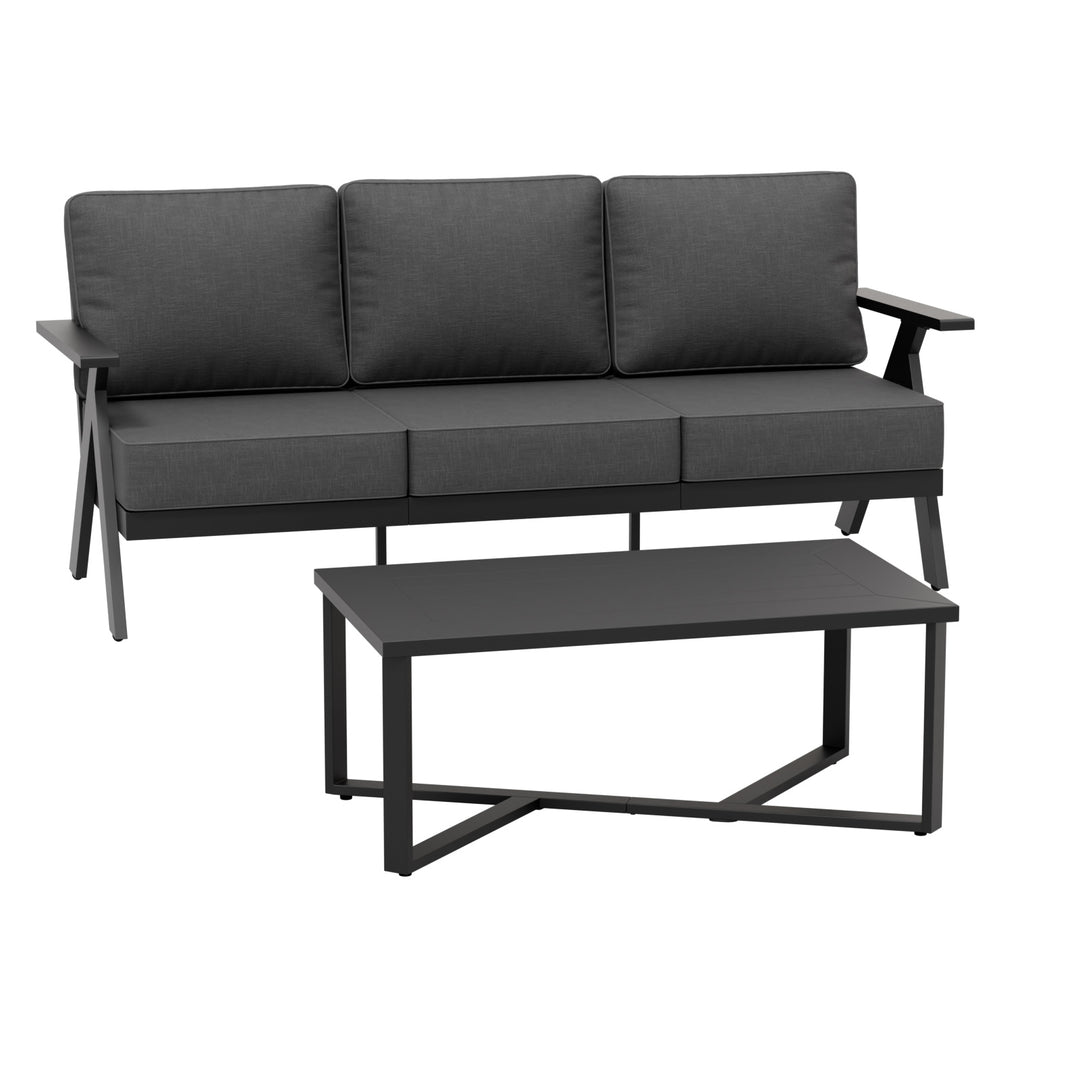 COOS BAY Iron Luxe Modern Outdoor 3 Seat Couch and Coffee Table Set