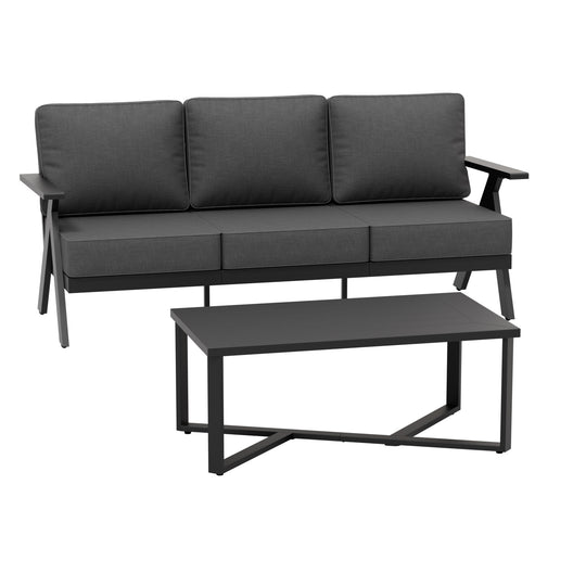 COOS BAY Iron Luxe Modern Outdoor 3 Seat Couch and Coffee Table Set