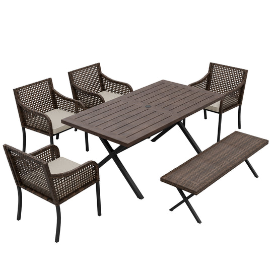 COOS BAY Echo Vibe Patio Dining Set for 6 with 4 Chairs, 6 PCS, Brown/Beige