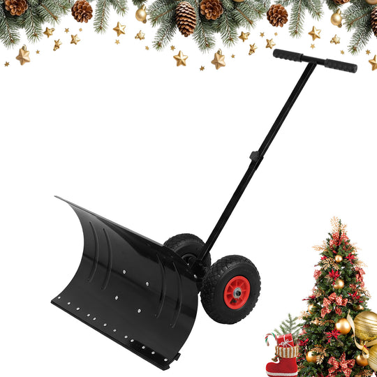 COOS BAY Wheeled Snow Shovel Single/Double Rod Snow Pusher with Adjustable Angle