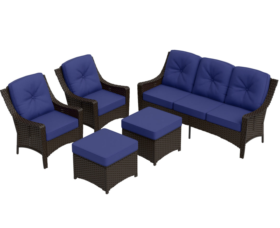 COOS BAY Stone Harbor 5 PCS Furniture Set w/Patio Chairs, Couch and Ottomans