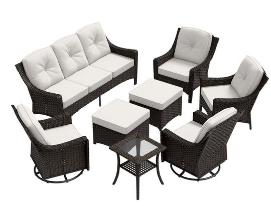 COOS BAY Stone Harbor 8 PCS Outdoor Sofa Set, Swivel Rockers, Patio Chairs, Couch, Ottomans, and Side Table