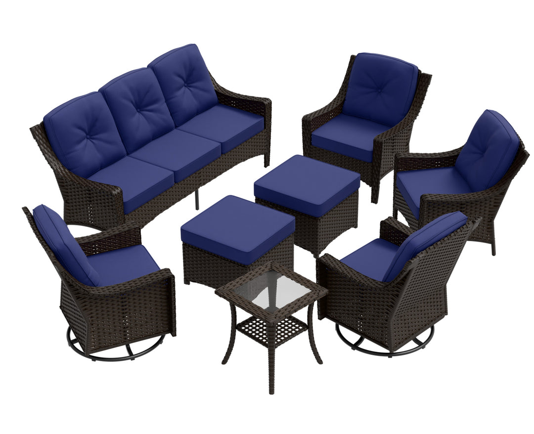 COOS BAY Stone Harbor 8 PCS Outdoor Sofa Set, Swivel Rockers, Patio Chairs, Couch, Ottomans, and Side Table