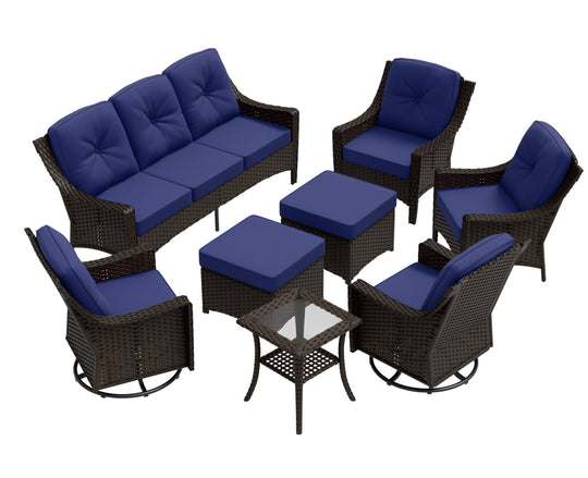 COOS BAY Stone Harbor 8 PCS Outdoor Sofa Set, Swivel Rockers, Patio Chairs, Couch, Ottomans, and Side Table