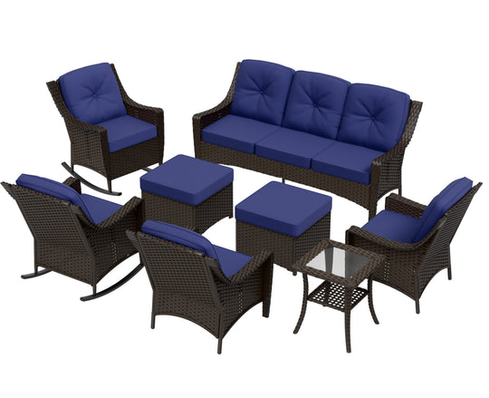 COOS BAY Stone Harbor 8 PCS Outdoor Sofa Set, Rocking Chairs, Patio Chairs, Couch, Ottomans