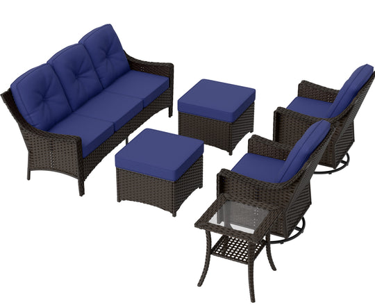 COOS BAY Stone Harbor 6 PCS Furniture Set Swivel Rockers, Couch, Ottomans, and Side Table