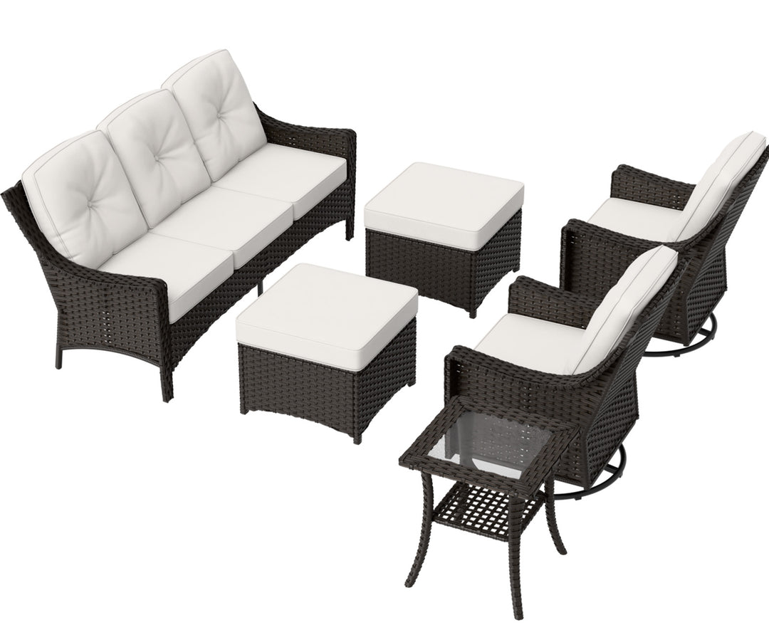 COOS BAY Stone Harbor 6 PCS Furniture Set Swivel Rockers, Couch, Ottomans, and Side Table