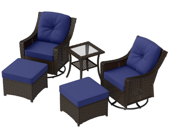 COOS BAY Stone Harbor 5 PCS Wicker Outdoor Furniture Set w/Swivel Rockers, Ottomans and Side Table