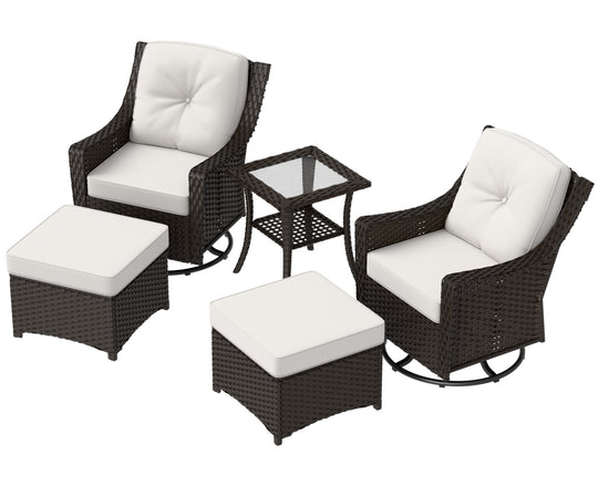 COOS BAY Stone Harbor 5 PCS Wicker Outdoor Furniture Set w/Swivel Rockers, Ottomans and Side Table