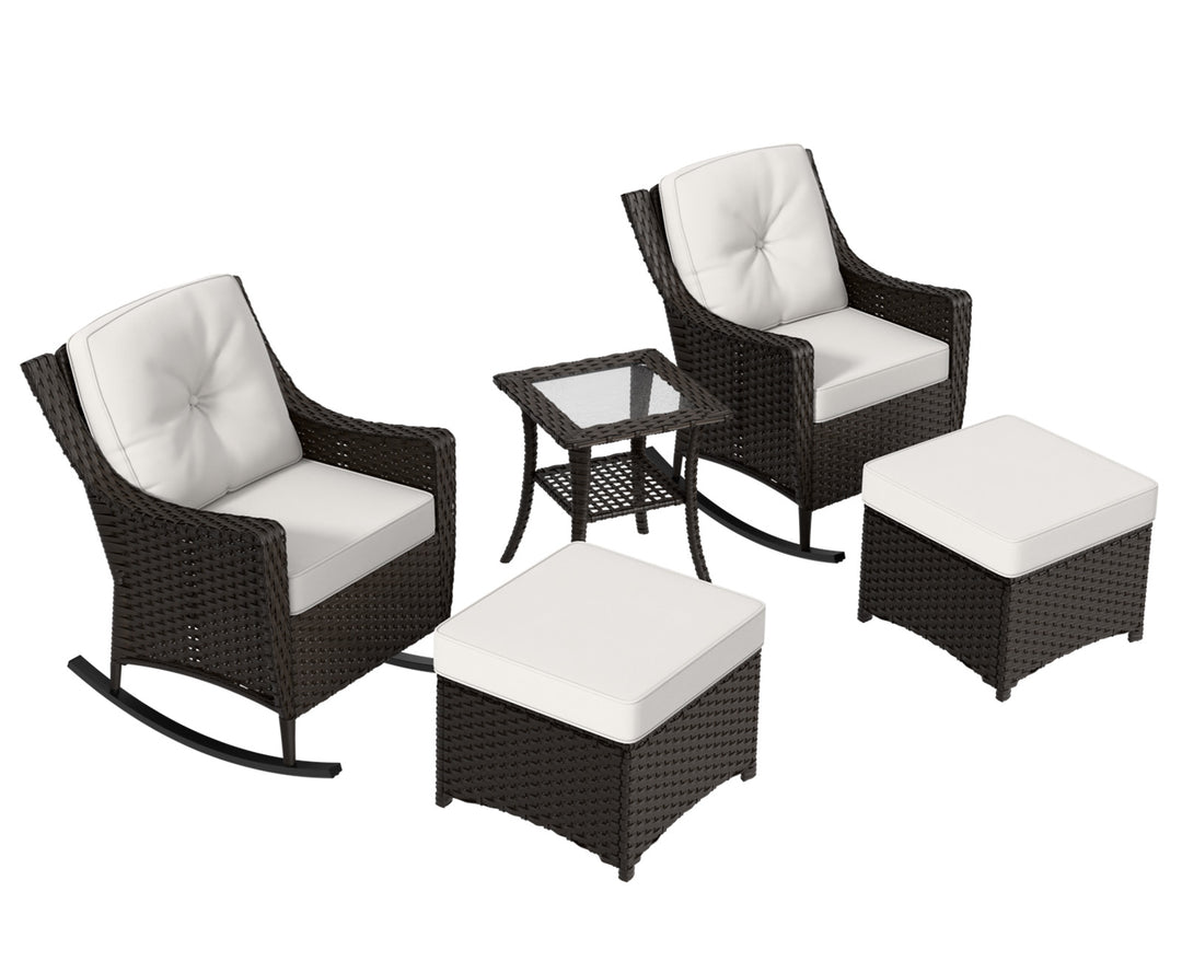 COOS BAY Stone Harbor 5 PCS Outdoor Furniture Set, Rocking Chairs, Ottomans and Side Table