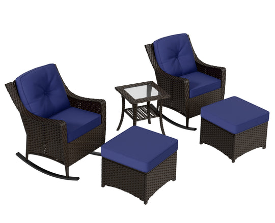 COOS BAY Stone Harbor 5 PCS Outdoor Furniture Set, Rocking Chairs, Ottomans and Side Table