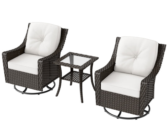 COOS BAY Stone Harbor 3 PCS Rattan Patio Table and Chairs Bistro Set