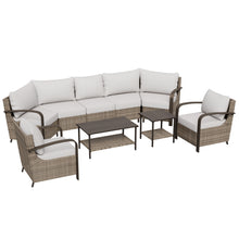 Load image into Gallery viewer, 7 Pcs Furniture Set with Patio Chairs, Curved Sectional Sofas, Coffee Table and Side Table