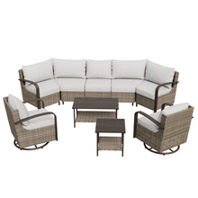 Load image into Gallery viewer, Palm Breeze 7 Pcs Curved Patio Conversation Set with Swivel Rocking Chairs, Curved Sofas, Coffee Table and Side Table