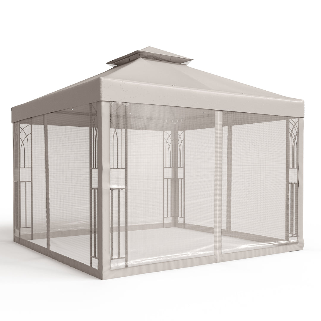 COOS BAY 10x10 Patio Gazebo with Mosquito Netting and Corner Shelves