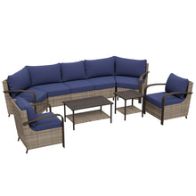 Load image into Gallery viewer, 7 Pcs Furniture Set with Patio Chairs, Curved Sectional Sofas, Coffee Table and Side Table