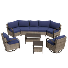 Load image into Gallery viewer, Palm Breeze 7 Pcs Curved Patio Conversation Set with Swivel Rocking Chairs, Curved Sofas, Coffee Table and Side Table