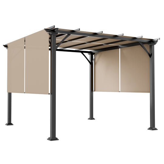 COOS BAY Outdoor Patio Pergola 10x10 ft with Retractable Sun Shade Canopy Top,Beige