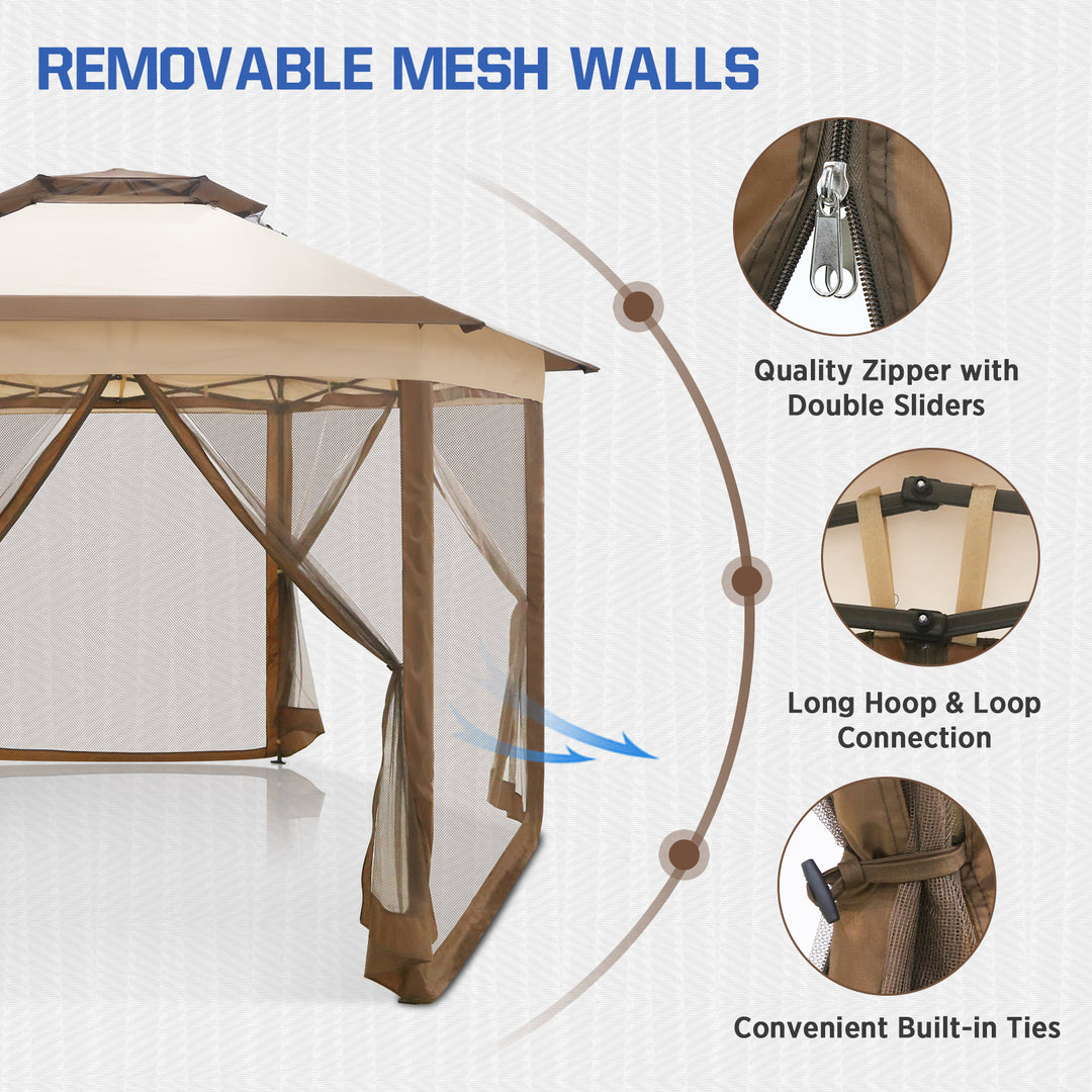 COOS BAY 13' x 13' Pop Up Double Roof Gazebo w/ Mosquito Netting, Beige
