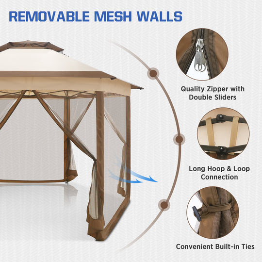 COOS BAY 13' x 13' Pop Up Double Roof Gazebo w/ Mosquito Netting, Beige