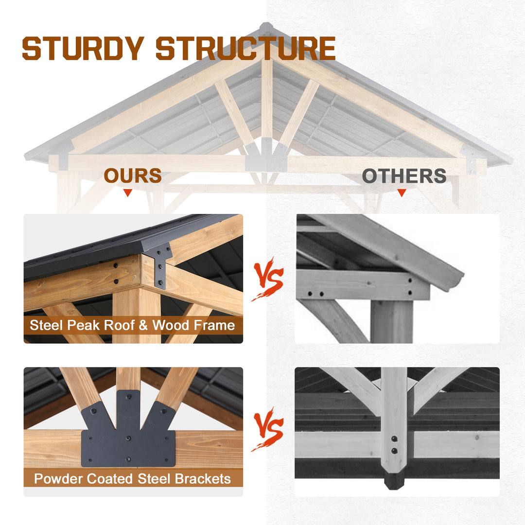 COOS BAY 11x13 Outdoor Patio Wooden Cedar Wood Frame Steel Hardtop Gazebo