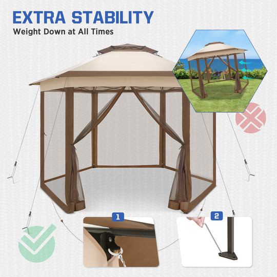 COOS BAY 13' x 13' Pop Up Double Roof Gazebo w/ Mosquito Netting, Beige