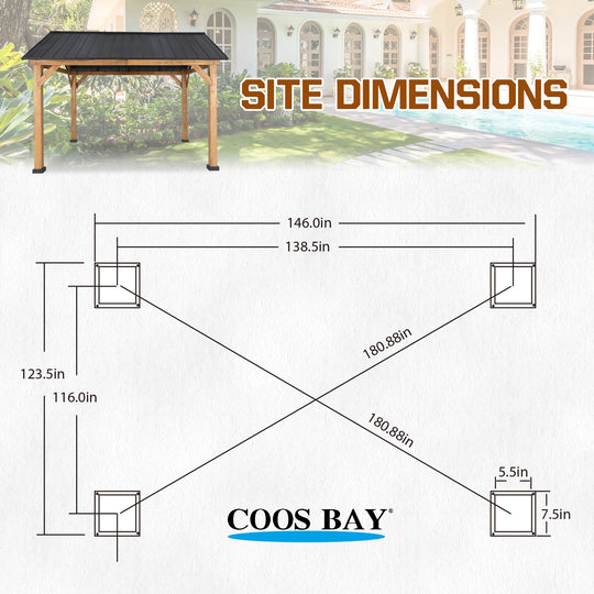 COOS BAY 11x13 Outdoor Patio Wooden Cedar Wood Frame Steel Hardtop Gazebo