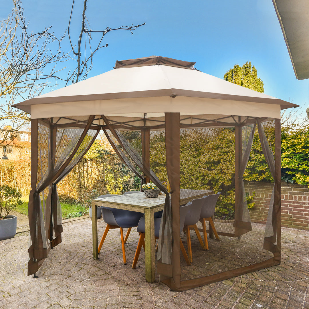 COOS BAY 13' x 13' Pop Up Double Roof Gazebo w/ Mosquito Netting, Beige